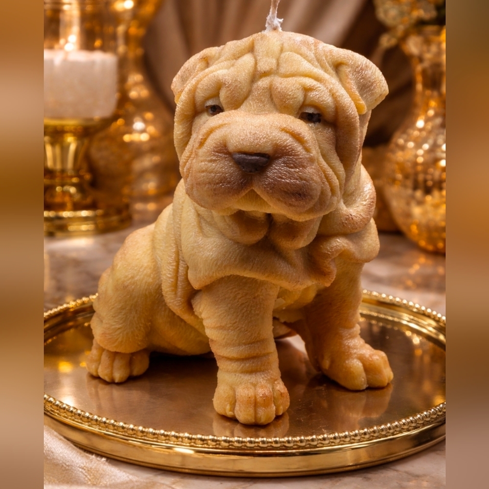 Adorable Soy Wax Candle Sharpei Puppy 2 LB Dog Lovers Gift